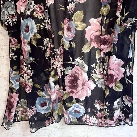 Sheer Floral Kimono Robe Sz M Made in USA Beach Cover-Up - Picture 12 of 15